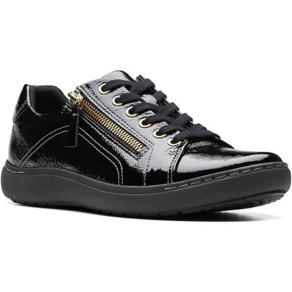 NWT Clarks Women's Nalle Lace Sneaker, Black Patent Synthetic, 6.5 - Picture 2 of 6
